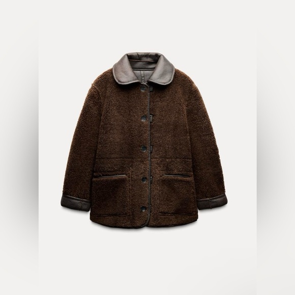 ZARA NEW WOMEN DOUBLE FACED REVERSIBLE FAUX LEATHER COAT JACKET - Picture 15 of 17